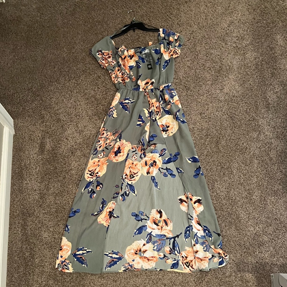 NWT Green Floral Romper with Maxi Skirt Overlay